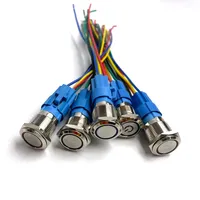 12mm 16mm 19mm 22mm saklar tombol tekan logam kepala datar 1NO1NC penguncian lampu LED merah oranye biru hijau putih 3v 12v 24v 110v
