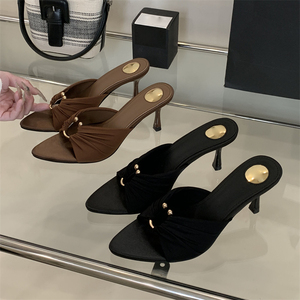 2025 Summer Women's Stiletto <b>Shoes</b> Non-slip Unique Design Comfortable Black High Heel Slippers - Product Image 5