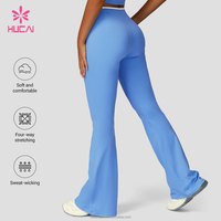 Leggings de Yoga Hucai Personalizados, Elásticos en 4 Direcciones, Transpirables, con Cordón Ajustable, Cintura en V, Corte Acampanado, para Gimnasio, Pilates, Pantalones de Yoga Acampanados para Mujer