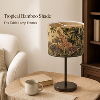 Abat-jour en bambou naturel imprimé, motif tropical, pour lampe de table, pliable, gain de place, vente en gros, OEM