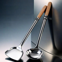 Ensemble de spatule, louche et spatule à retourner en acier inoxydable 201 avec manche en bois, ustensiles de cuisine résistants à la chaleur pour wok