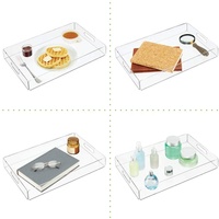 Plateau de service en acrylique transparent anti-déversement rectangulaire avec poignée pour servir des boissons au thé