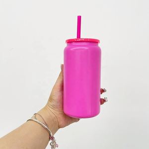 Stainless Steel Vacuum Insulated Cold Drink <b>Double</b> <b>Walled</b> Macaron Sublimation Metal 16oz Can Cups - Product Image 4