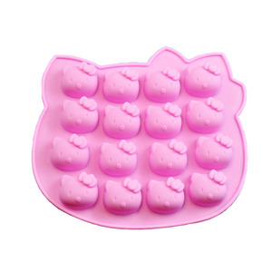 Kitty Cat Pink Silicone Mold 16 Cavity For Chocolate Cake Soap Baking Reusable Food Safe Flexible Oven Safe - Product Image 1