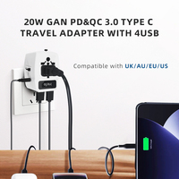 Foxcan personnalisable 20W GaN PD AC chargeur Logo éclairé adaptateur de voyage 2 USB-C 2 USB-A ignifuge pour écouteurs Europe universel