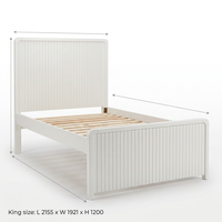 Cadre de lit élégant en bois taille King avec pin Radiata et MDF durables, design de plateforme spacieux et robuste, blanc/noir