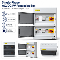 Caja de Protección Solar Fotovoltaica Monofásica HONI AC/DC 230V 32A 1000VDC 2 Entradas 2 Salidas con Aislador de Fusibles SPD RCCB Tipo B