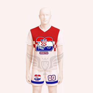 Ensemble maillot et short de supporter thème Croatie, tenue de sport de football personnalisée, uniforme d'entraînement imprimé par sublimation - Product Image 1