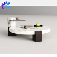 Mobilier de salon iEasy, ensemble 2 pièces de table basse ronde blanche de luxe pour hôtel, table centrale en marbre avec pied en bois massif