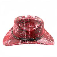 Chapeau de cowboy imprimé serpent rouge en gros, chapeaux de fête gothiques punk en cuir noir avec tête de taureau pour adultes