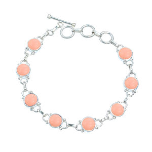 Pink Opal Solid <b>Silver</b> Gemstone <b>Bracelet</b> Handmade Jewelry 925 <b>Sterling</b> <b>Silver</b> Pink Opal Gemstone Link Chain <b>Bracelet</b> for Women - Product Image 1