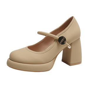 Trendy Vintage Soft Leather Strap Block Heel <b>Pumps</b> for Women Breathable Comfort Office Dress Shoes High Top for Summer - Product Image 5