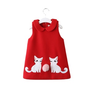 BKD all'ingrosso senza maniche rosso ricamo vestito da gatto per i bambini al ginocchio vestito da festa del bambino con applicazioni per bambini ODM - Product Image 1