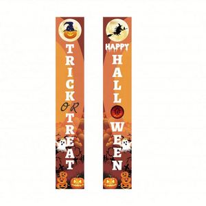 Letrero Personalizado para Puerta con Diseño de Truco o Trato y Feliz Halloween, Patrón Espeluznante Impreso a Medida para Decoración de Fiestas - Product Image 3