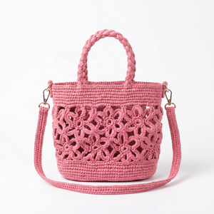 Sac fourre-tout en raphia fait main, motif floral tressé, sac à bandoulière en paille au crochet pour usage quotidien - Product Image 5