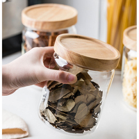 Pot en verre borosilicate pour aliments en bois d'acacia avec couvercle en bois, pot de conservation alimentaire en verre de haute qualité avec couvercle en bois d'acacia
