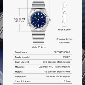 Nuevos relojes para hombre de 38MM, reloj de cuarzo japonés VH31 Movt de acero inoxidable, cristal de zafiro, resistente al agua, reloj Masculino - Product Image 5