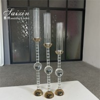 Hot Sale Hohe Hochzeit Tisch dekoration Kerzen ständer 3 Stück Set Hochzeit Gold Kristall Kerzenhalter