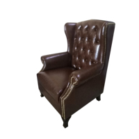 Fauteuil d'appoint classique vintage marron foncé avec dossier haut et accoudoirs, en cuir PU, pour salon, hôtel, villa