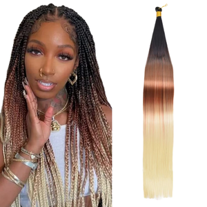 Extensions de tresses synthétiques blondes de 24 pouces, 150g, en vrac, teintes, à trame unique, soyeuses et lisses comme des baguettes - Product Image 2
