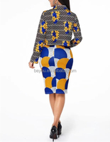 Ensemble décontracté 2 pièces pour femme africaine : haut court à manches longues et jupe midi imprimée – Tenue de travail tendance