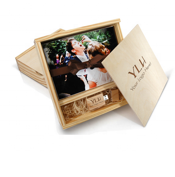 2022 Hot Wedding Gift Wooden photo box USB Stick Customized Logo 8GB 16GB Memory Flash Drive