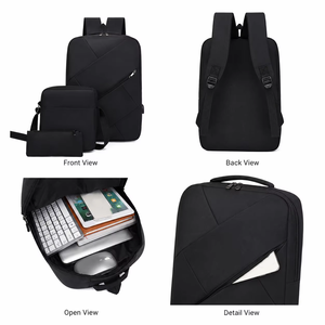 Sac à dos pour <span class=keywords><strong>ordinateur</strong></span> <span class=keywords><strong>portable</strong></span> 3 pièces en tissu Oxford géométrique, léger, imperméable, grande capacité, avec logo personnalisé, pour étudiants, décontracté, avec port USB - Product Image 2