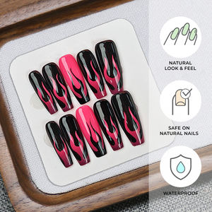 Mittlere Presse auf Nägeln Sarg Falsche Nägel Schwarze französische Spitze Falsche Nägel mit 3D-Bogen Charms Design Kleber auf Nägeln für Frauen - Product Image 3