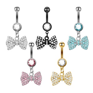Chirurgisch Staal Buik Ringen Sieraden Helder Kristal Steen Strik Navel Bengelen Ring Mode Vrouwen Lichaam Sieraden - Product Image 2