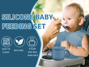 Vaisselle d'alimentation pour bébé <span class=keywords><strong>en</strong></span> <span class=keywords><strong>silicone</strong></span> Naike, antidérapante, de qualité alimentaire, bol, fourchette, cuillère, tasse et assiette - Product Image 5