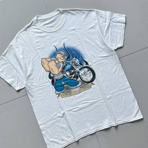 Vintage <strong>Popeye</strong> Motorcycle Retro White Oversized Short Sleeve 100% Cotton <strong>T</strong>-<strong>Shirt</strong> with Muscle Letter Pattern - Product Image 2