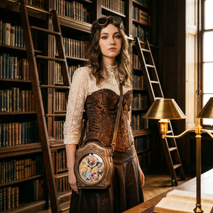 Sac à bandoulière Ita Bag Steampunk personnalisé et unique avec montre de poche et engrenages apparents, fenêtre de présentation, idéal pour les événements thématiques de cosplay - Product Image 5