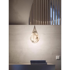 Natural Marble Teardrop Pendant <b>Light</b> Led 15cm 18cm Diameter Oval White Bedroom Dining Room Lamp - Product Image 3