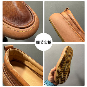 Mocasines de Cuero Genuino para Hombre, Zapatos Casuales con Suela Gruesa, Cómodos, Color Marrón y Negro, Tacón Medio de 3-5 cm, Color Sólido - Product Image 4