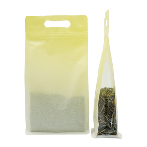 Customized Smell Proof Waterproof Portable Flat Bottom Transparent Side Gusset Handle Quad Seal Package Plastic Mylar Zipper Bag