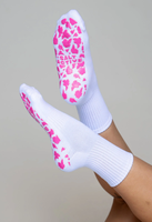 Chaussettes de Pilates antidérapantes rose rayées brodées personnalisées Summer Palm Tree Moka Pot