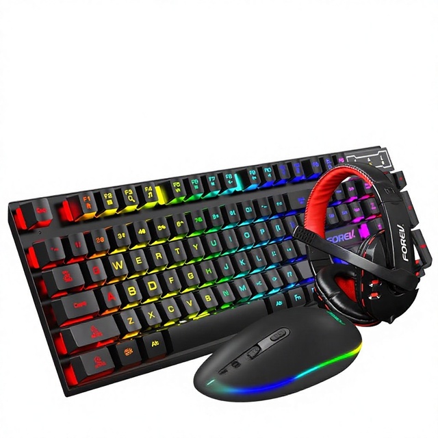 Q809 Non-Mechanical Feel Gaming Keyboard E-Sports PC Wired USB Four-Piece Set Backlit Keyboard Mouse Headset Ergonomic Support