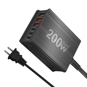Chargeur de bureau GaN 200W 6 ports PD à charge rapide en aluminium multifonction avec support pour ordinateur portable - Product Image 4