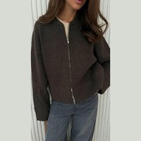 Fournisseur en gros – Nouveauté : Cardigan épais et chaud en maille pour femme avec fermeture éclair, style décontracté, veste tricotée, vêtement d'extérieur pour l'automne