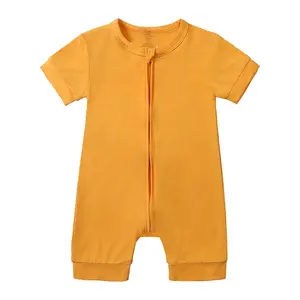 RTS High Quality Boutique Fashion Zipper Solid Color Bamboo Baby Shortie Romper