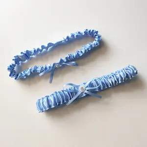 Blauwe Kleur Satijn Bruids Kousenband Strik Decoratie Been Riem Bruidsmeisjes Gast Cadeau Accessoires Kousenband Bruiloft Benodigdheden Gunst