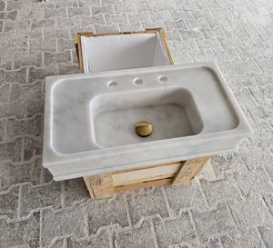 Lavabo Integrado de Mármol Blanco de Lujo |   Lavabo de Baño de Piedra Natural Hecho a Mano |   Lavabo de Mármol Personalizado - Product Image 3