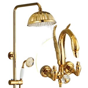 Ensemble <span class=keywords><strong>de</strong></span> <span class=keywords><strong>douche</strong></span> mural en laiton doré <span class=keywords><strong>de</strong></span> style européen et chinois rétro, avec <span class=keywords><strong>barre</strong></span> <span class=keywords><strong>de</strong></span> <span class=keywords><strong>douche</strong></span> à jet doux pour usage domestique et hôtelier (5 ans) - Product Image 1