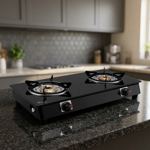 Table de cuisson à gaz élégante en verre trempé à 2 brûleurs, double anneau, pour usage en cuisine, vente en gros B2B, plaque de cuisson en céramique, Inde - Product Image 1