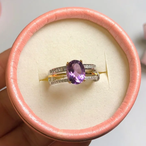 S925 Silver 18K Gold Plated Bezel Setting Amethyst Ring 5A Zircon Adjustable Band Gemstone Rings Fine <strong>Jewelry</strong> Wholesale - Product Image 2