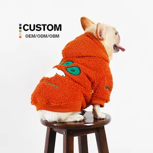 OEM Inverno Pet Vestuário Algodão Fleece One Piece Sweater para Cães Espessado Quente Zipper Puppy Jacket Coat com Padrão de Impressão