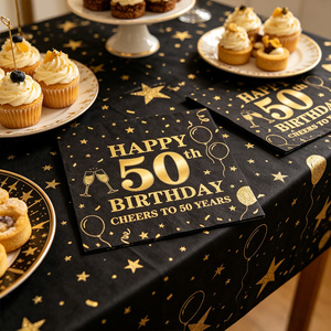 Tovaglioli per 50° Compleanno, Neri e Oro, 'Cinquecento Anni', Tovaglioli <span class=keywords><strong>di</strong></span> Carta per Uomini e <span class=keywords><strong>Donne</strong></span>, Decorazioni per Festa <span class=keywords><strong>di</strong></span> Compleanno 50 Anni - Product Image 2