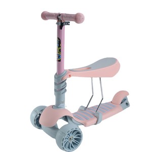 Trottinette à trois roues pour enfant, avec formes uniques et fluides, dotée d'un levier de commande assistée détachable pour adulte, et d'un compartiment de rangement désinfecté, réassemblée. - Product Image 2