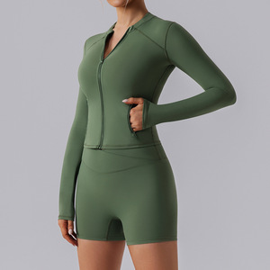 高弹力运动夹克女式长袖修身拉链开衫紧身跑步瑜伽夹克 - Product Image 3