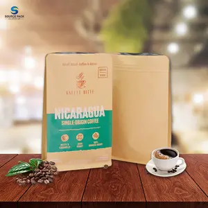 Customized Label Plastic Kraft Paper Pouch One Way Valve Roasted Bean Flat Bottom Coffee Bag Packaging